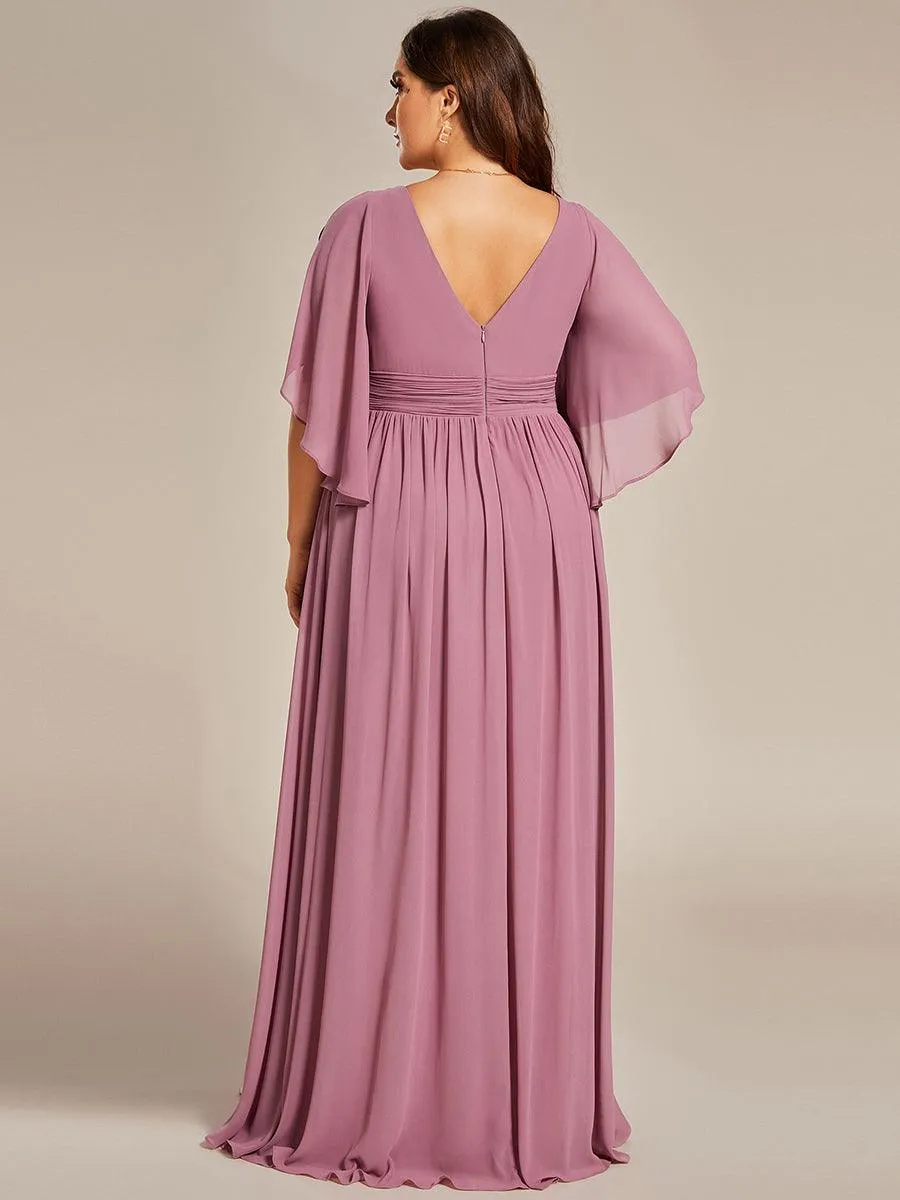 Robe Curvy en mousseline plissée Col V manches mi-longues