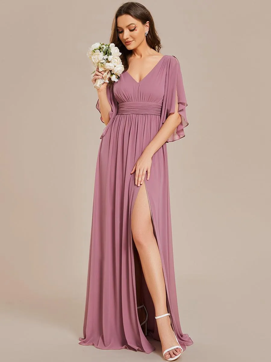 Robe Curvy en mousseline plissée Col V manches mi-longues