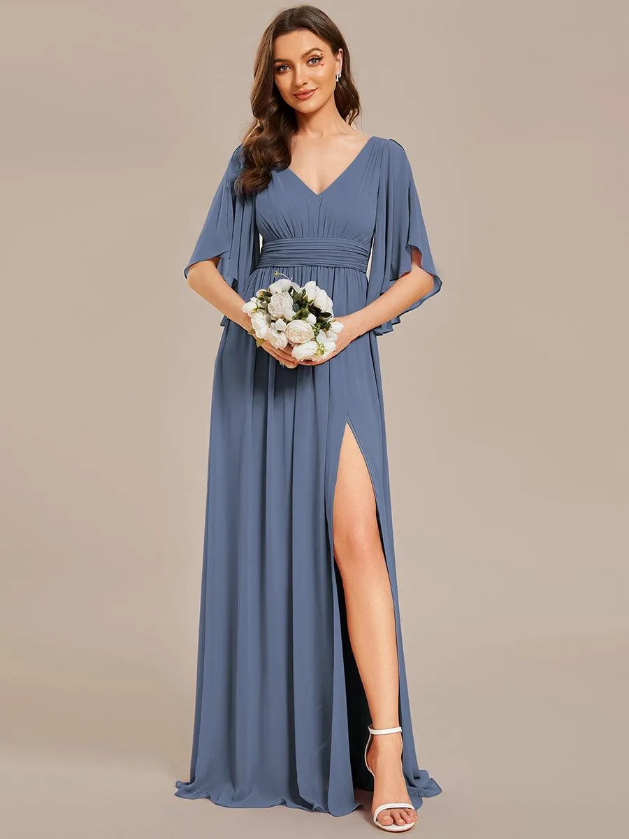 Robe Curvy en mousseline plissée Col V manches mi-longues