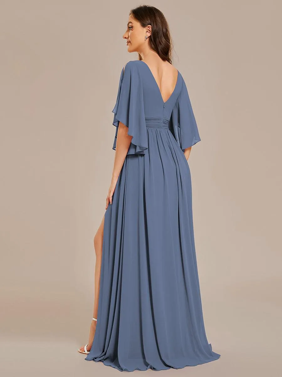 Robe Curvy en mousseline plissée Col V manches mi-longues