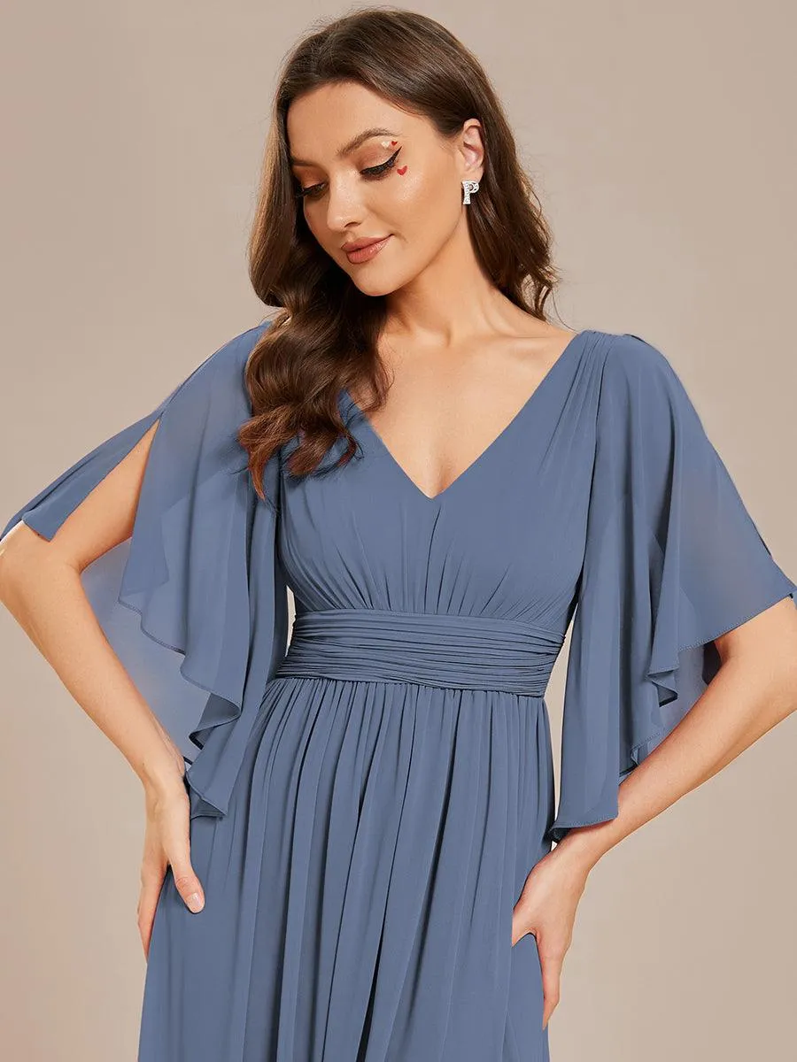 Robe Curvy en mousseline plissée Col V manches mi-longues