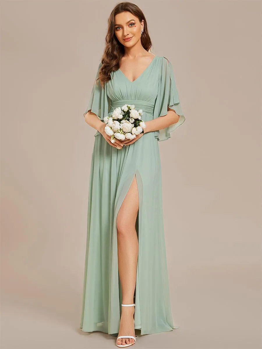 Robe Curvy en mousseline plissée Col V manches mi-longues