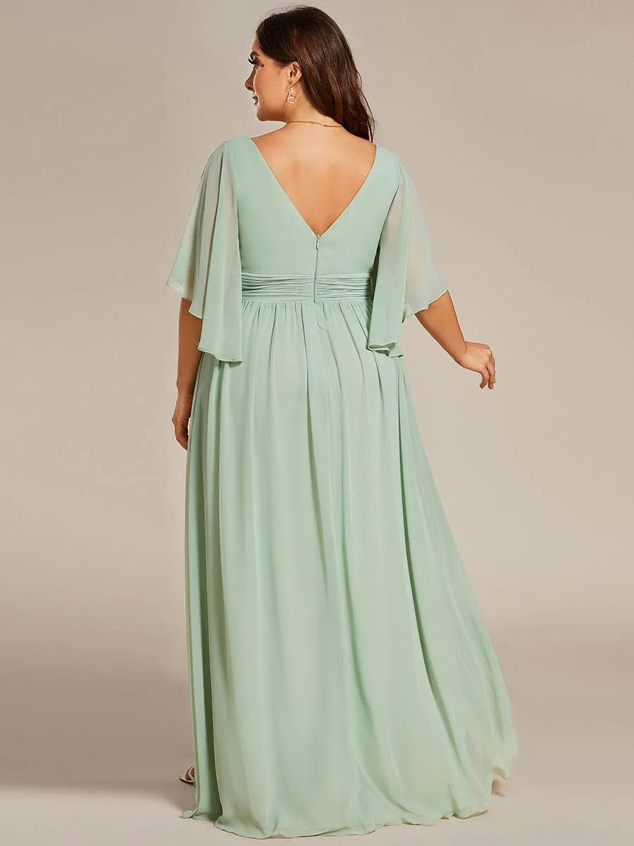 Robe Curvy en mousseline plissée Col V manches mi-longues