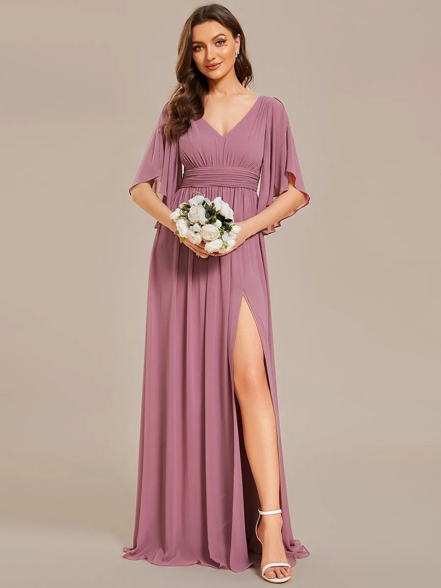 Robe Curvy en mousseline plissée Col V manches mi-longues