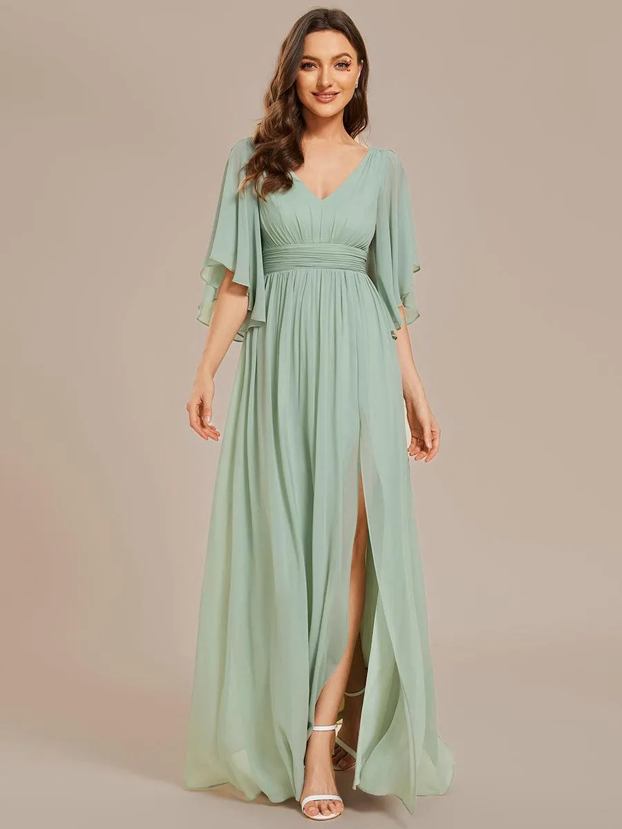 Robe Curvy en mousseline plissée Col V manches mi-longues
