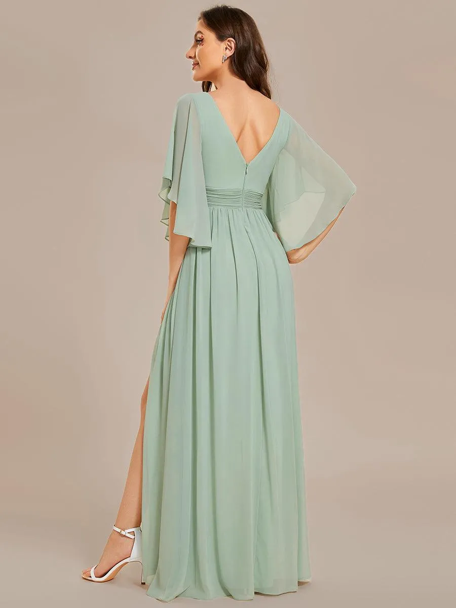 Robe Curvy en mousseline plissée Col V manches mi-longues
