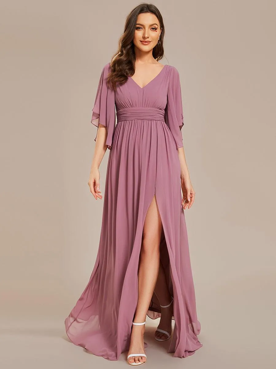 Robe Curvy en mousseline plissée Col V manches mi-longues