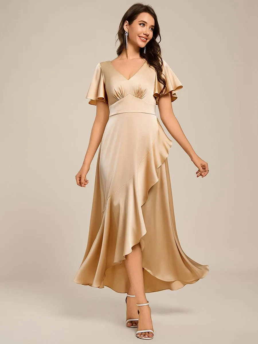 Robe de demoiselle d'honneur élégante en satin à volants et coupe trapèze