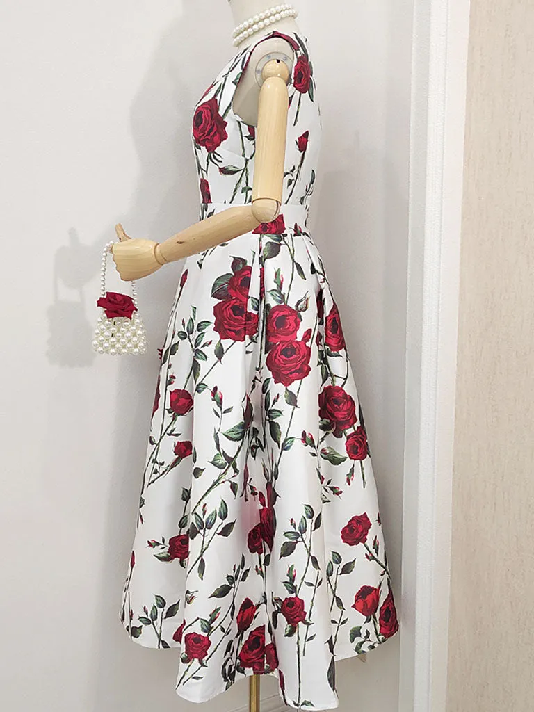 Roce Print Sleeveless Classic 1950S Vintage Garden Party Dress