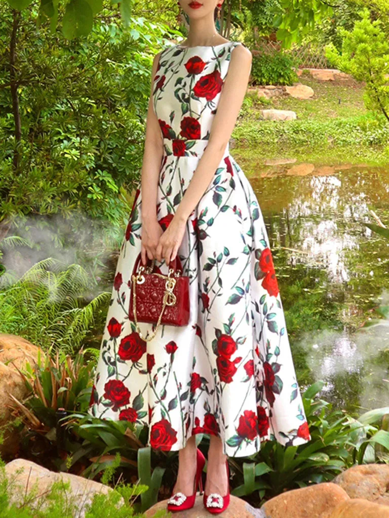 Roce Print Sleeveless Classic 1950S Vintage Garden Party Dress
