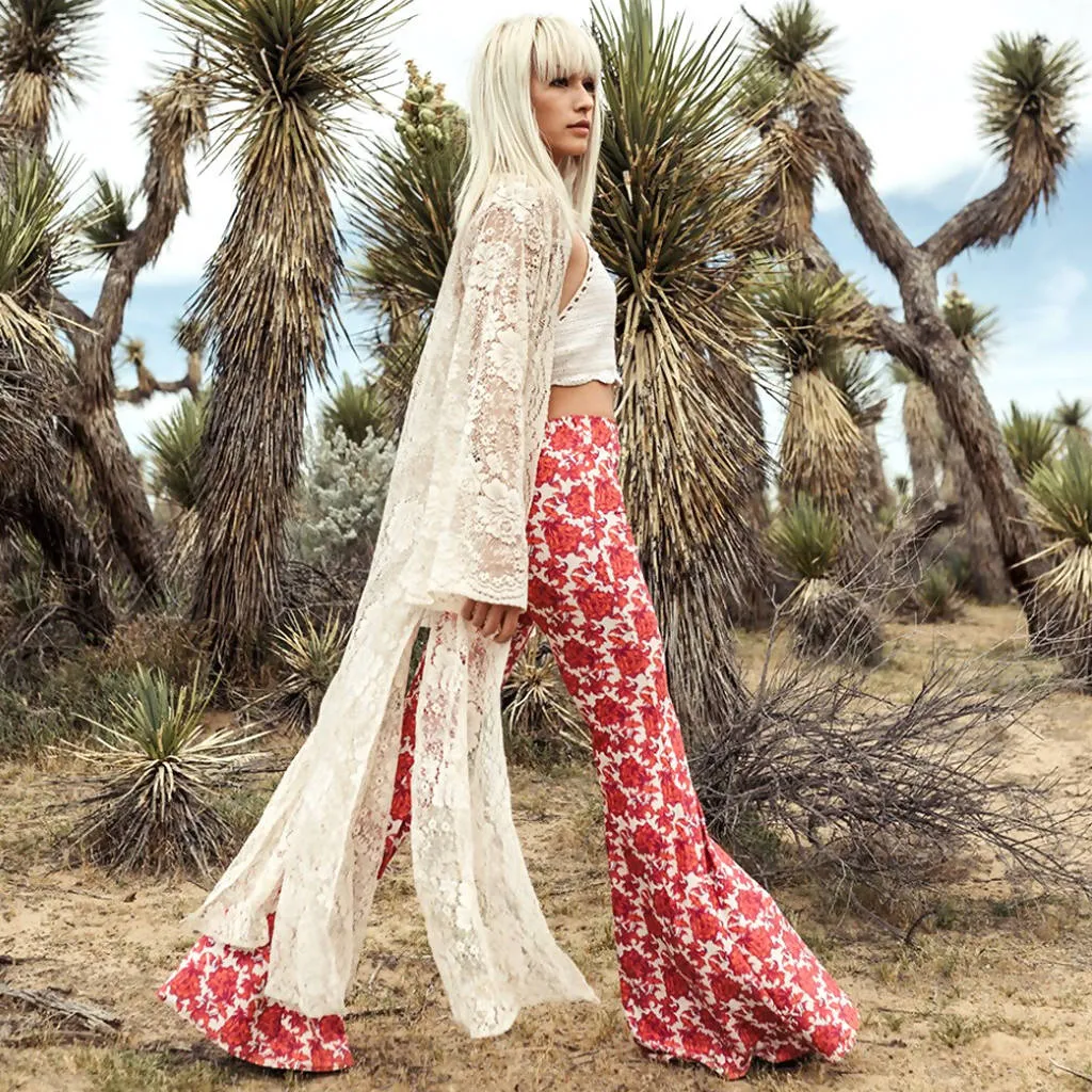 Rose Bohemian Bell Bottom Pants Free Ship