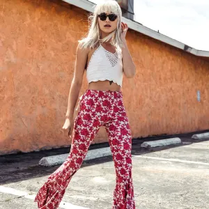 Rose Bohemian Bell Bottom Pants Free Ship