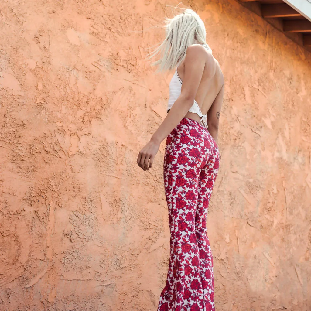Rose Bohemian Bell Bottom Pants Free Ship