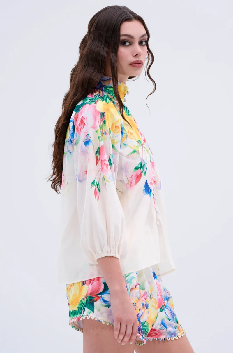 ROSE FLORAL BUTTON DOWN