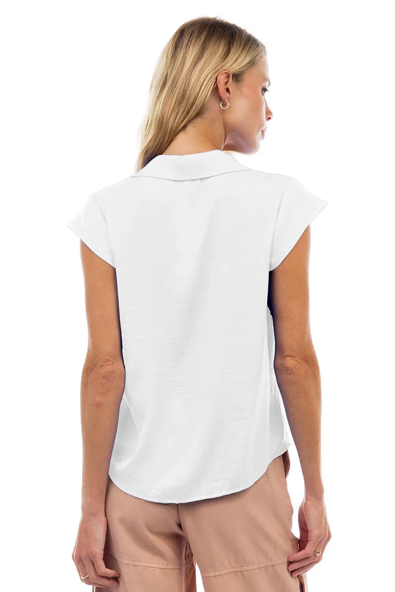 Ruched Button Down Cap Sleeve Blouse