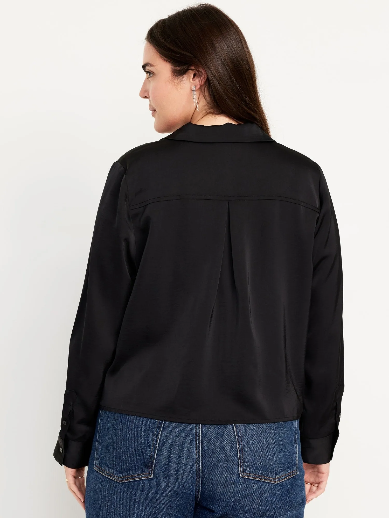 Satin Cropped Button-Down Shirt