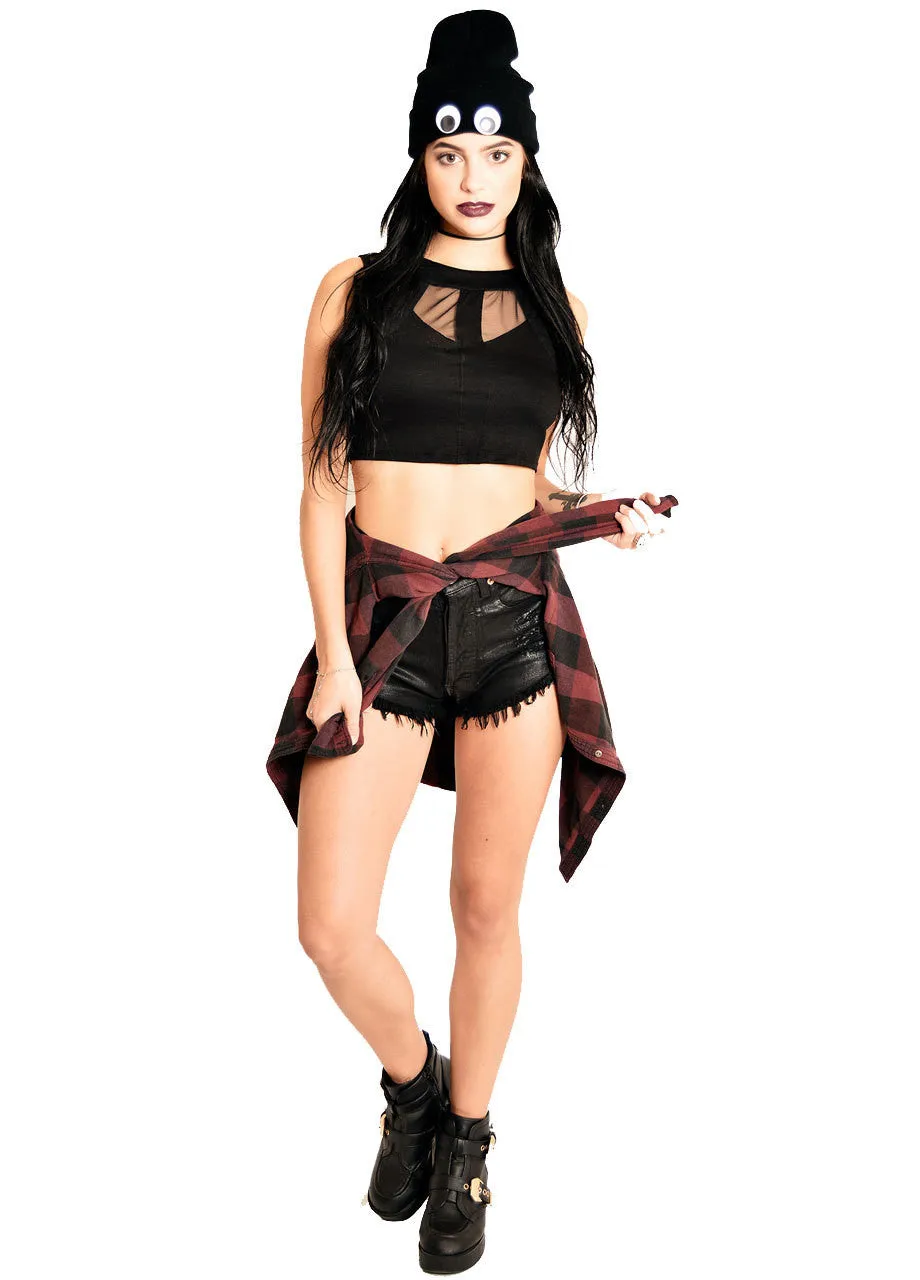 See You Monday Mesh Cut Out Crop Top