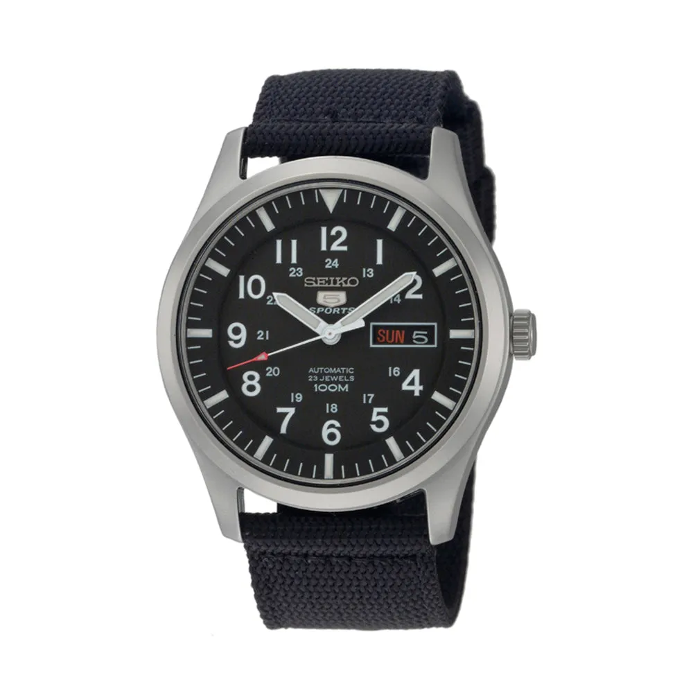 SEIKO 5 SPORTS Automatic Black Dial Nylon Strap Watch SNZG15K1 Men's(English & Latin Day/Date)