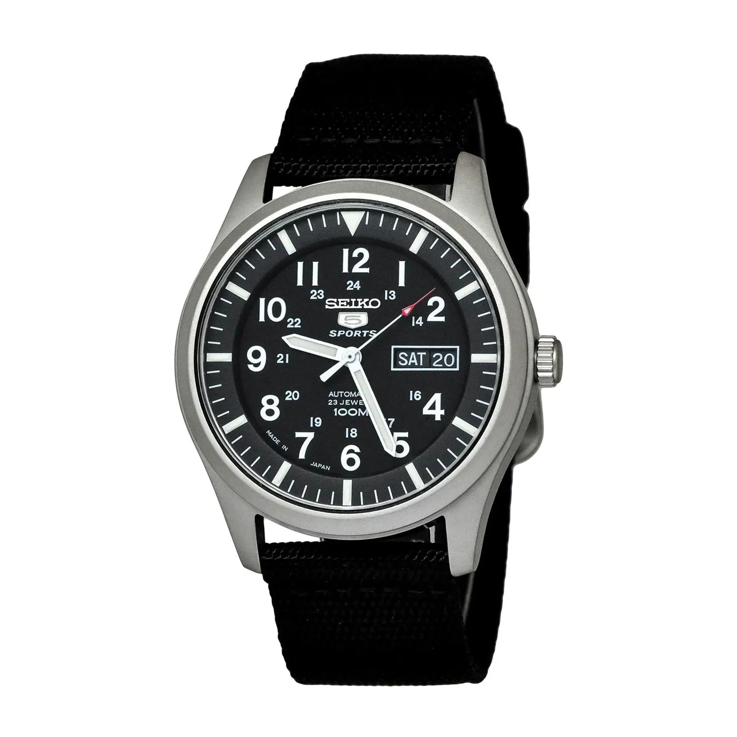 SEIKO 5 SPORTS Automatic made in Japan Black Dial Nylon Strap Men's Watch SNZG15J1