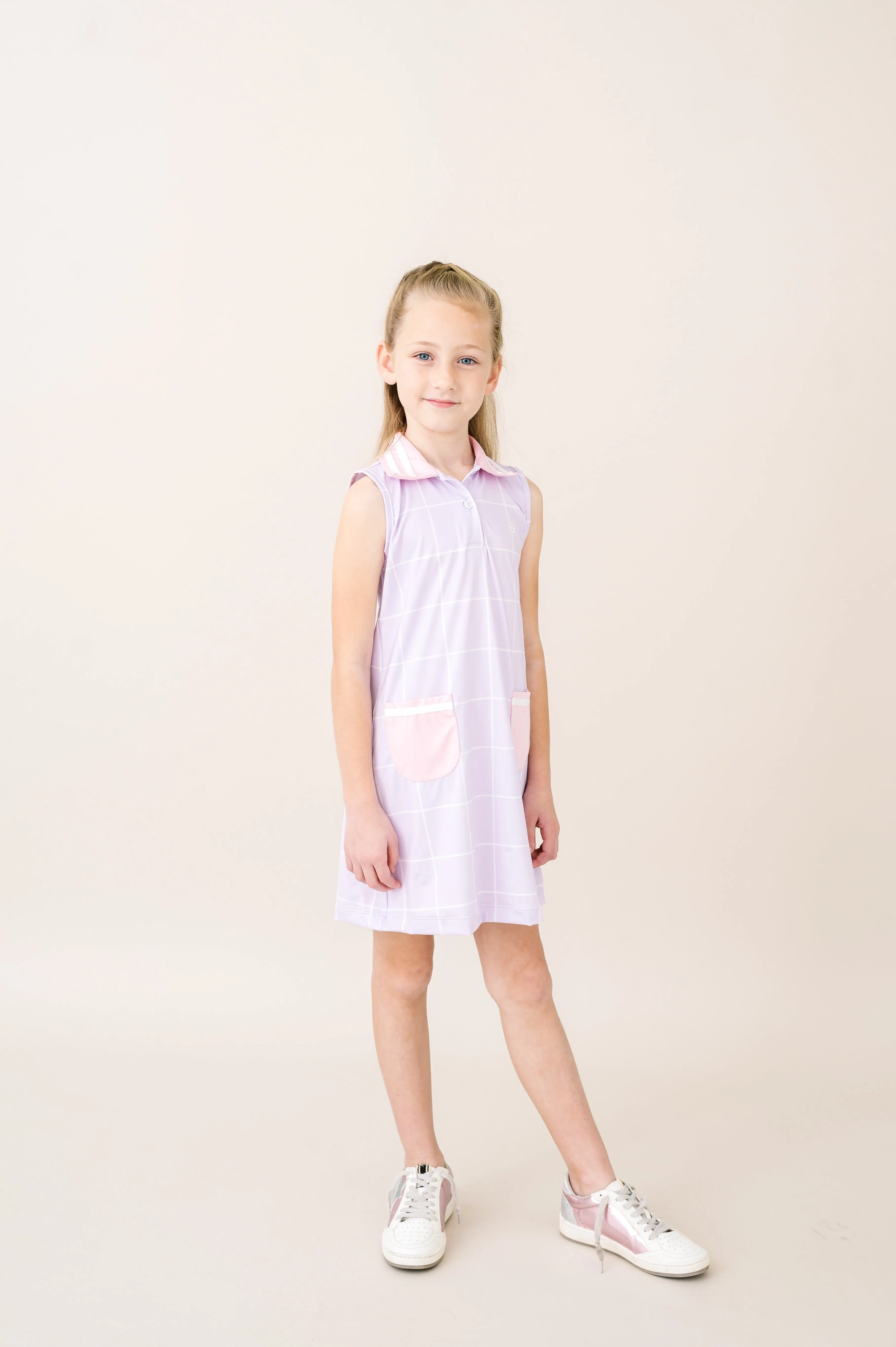 Serena Dress - Petal Purple Willington Windowpane, Cotton Candy Pink