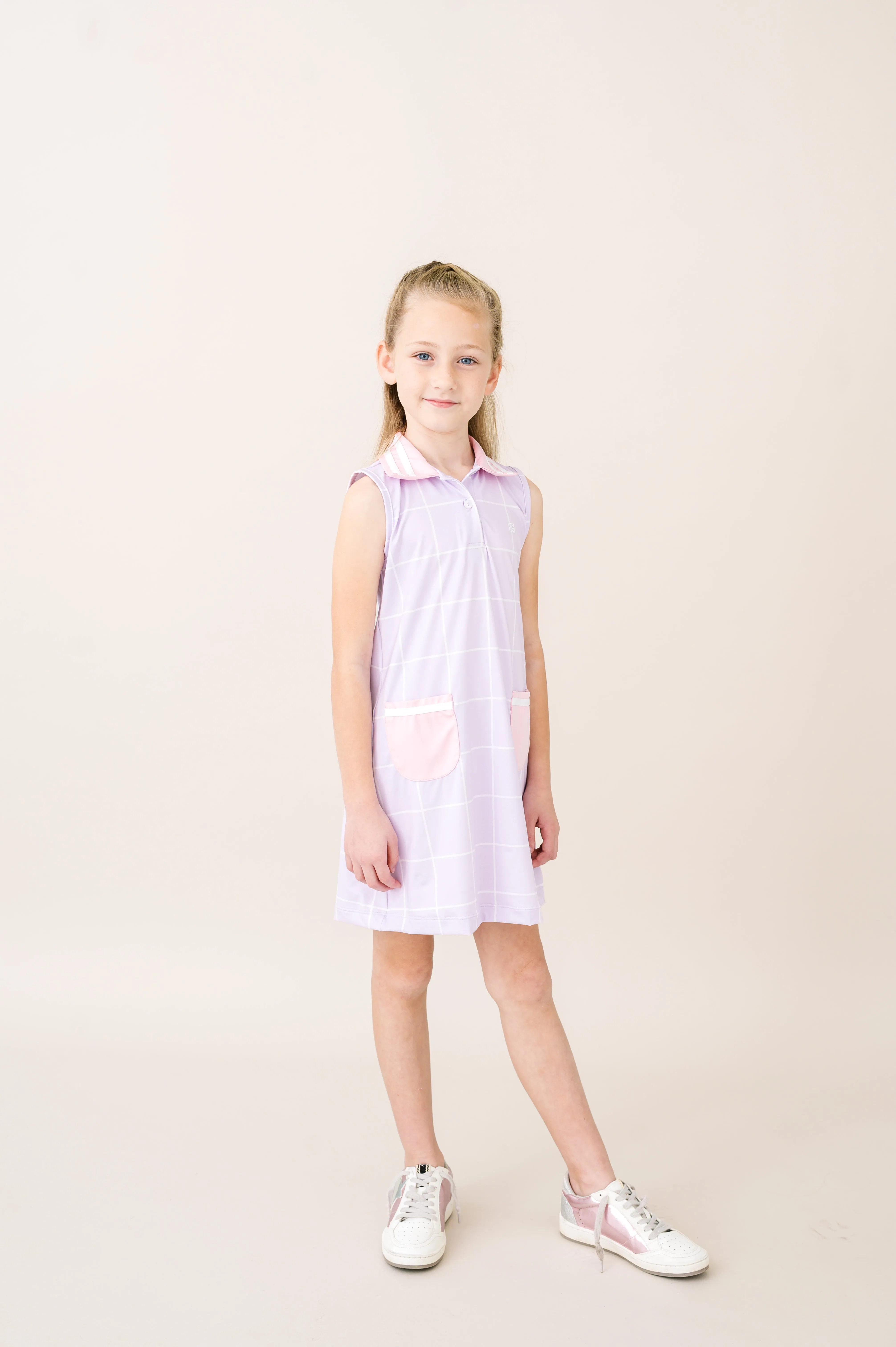 Serena Dress - Petal Purple Willington Windowpane, Cotton Candy Pink