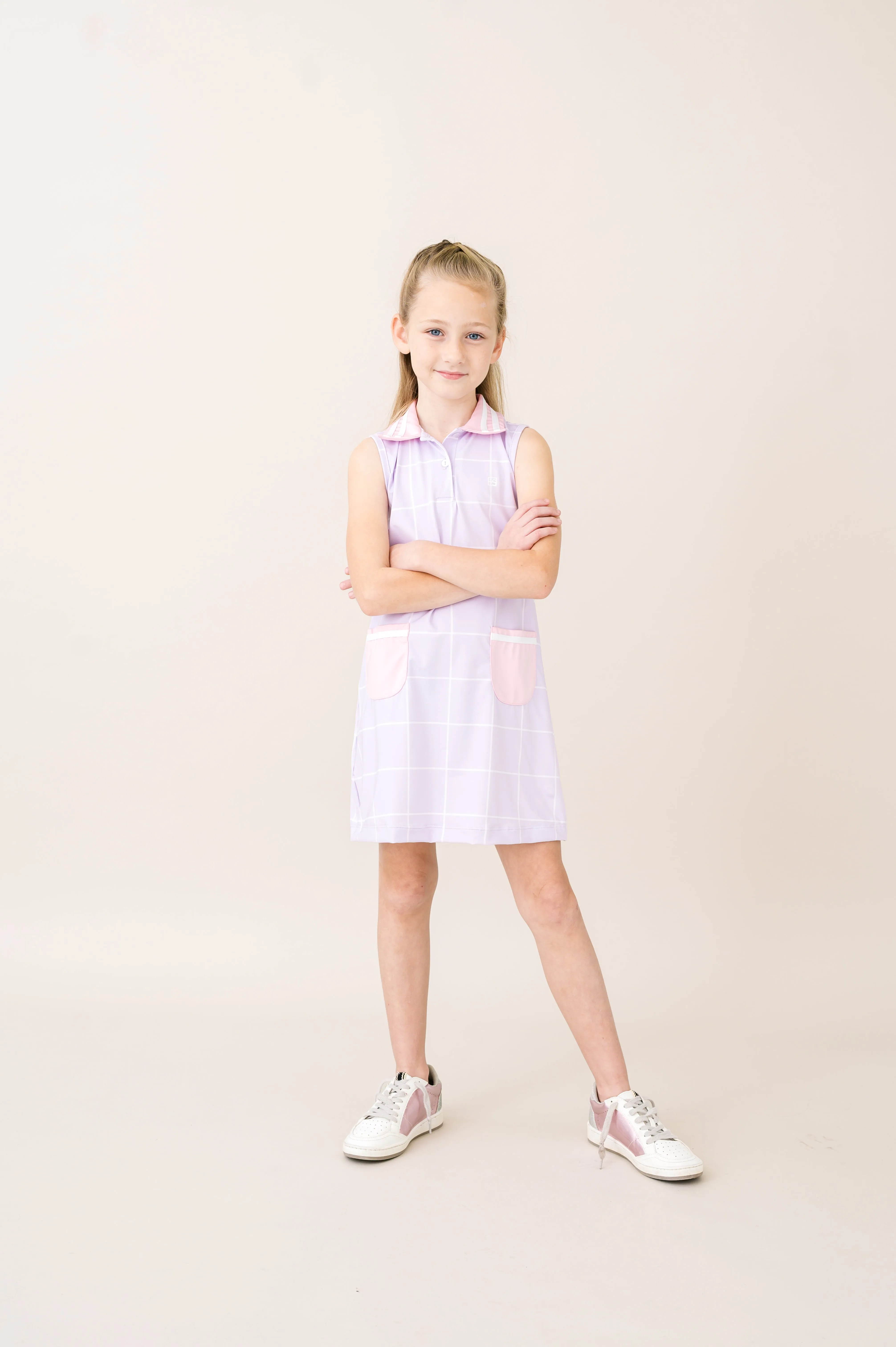 Serena Dress - Petal Purple Willington Windowpane, Cotton Candy Pink