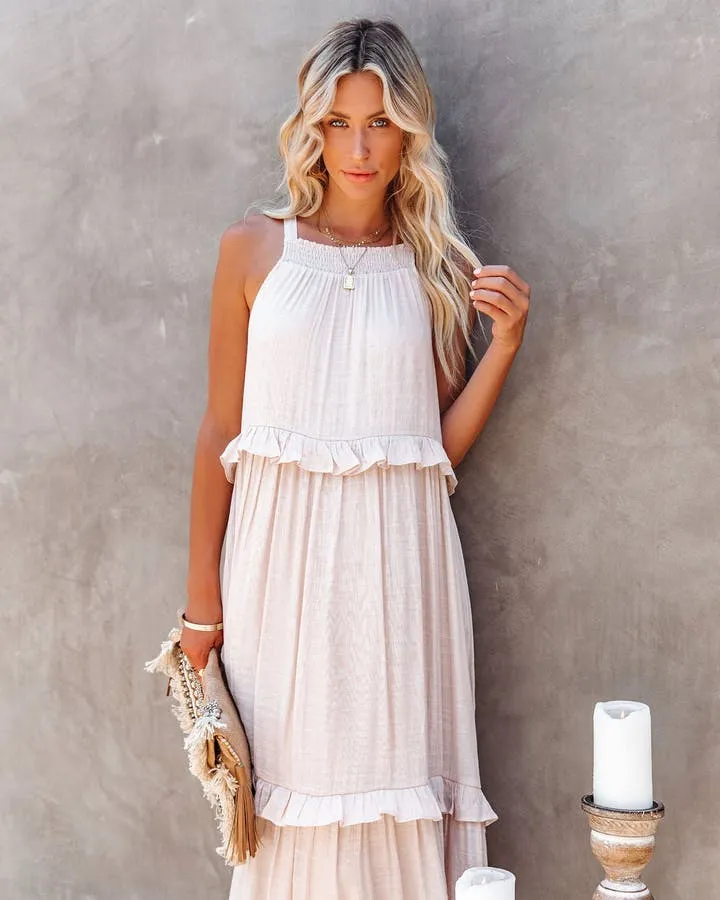 Sexy Blue Ruffled Halter Neck Sleeveless Maxi Dress Casual Women Summer Clothes Streetwear Sundress Vestido De Mujer A1228