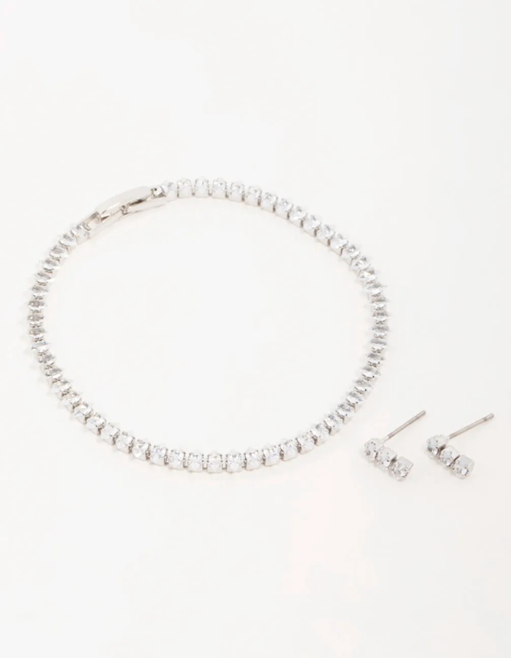 Silver Diamante Marquise Earrings & Tennis Bracelet Set
