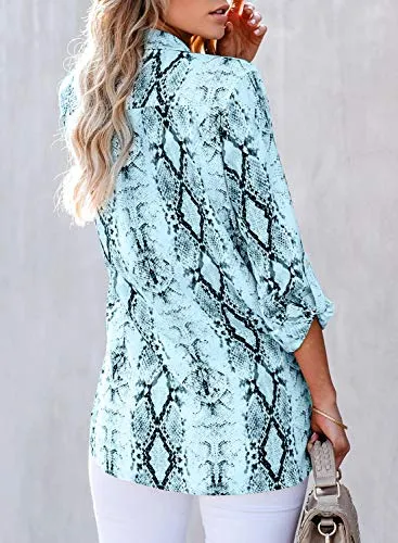 Snake Print Roll-Up Sleeve Blouse