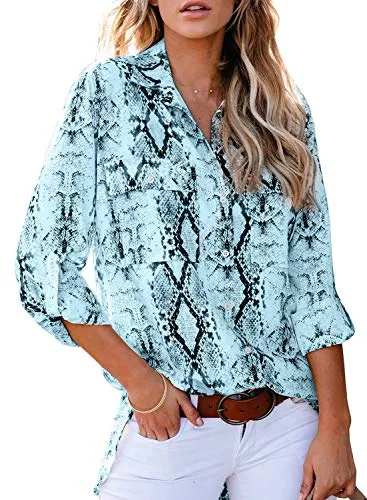 Snake Print Roll-Up Sleeve Blouse
