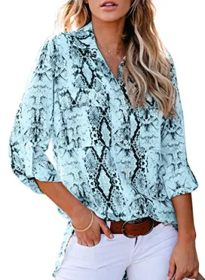 Snake Print Roll-Up Sleeve Blouse