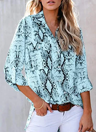 Snake Print Roll-Up Sleeve Blouse