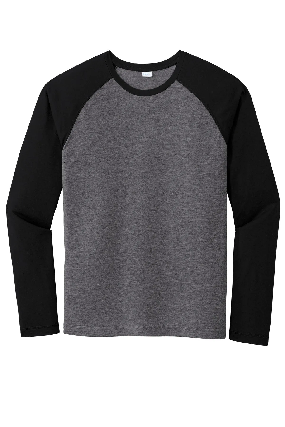 Sport-Tek  PosiCharge  Long Sleeve Tri-Blend Wicking Raglan Tee ST400LS Black Triad Solid/ Dark Grey Heather