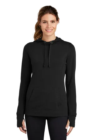 Sport-Tek  Women's PosiCharge  Tri-Blend Wicking Fleece Hooded Pullover. LST296 Black Triad Solid