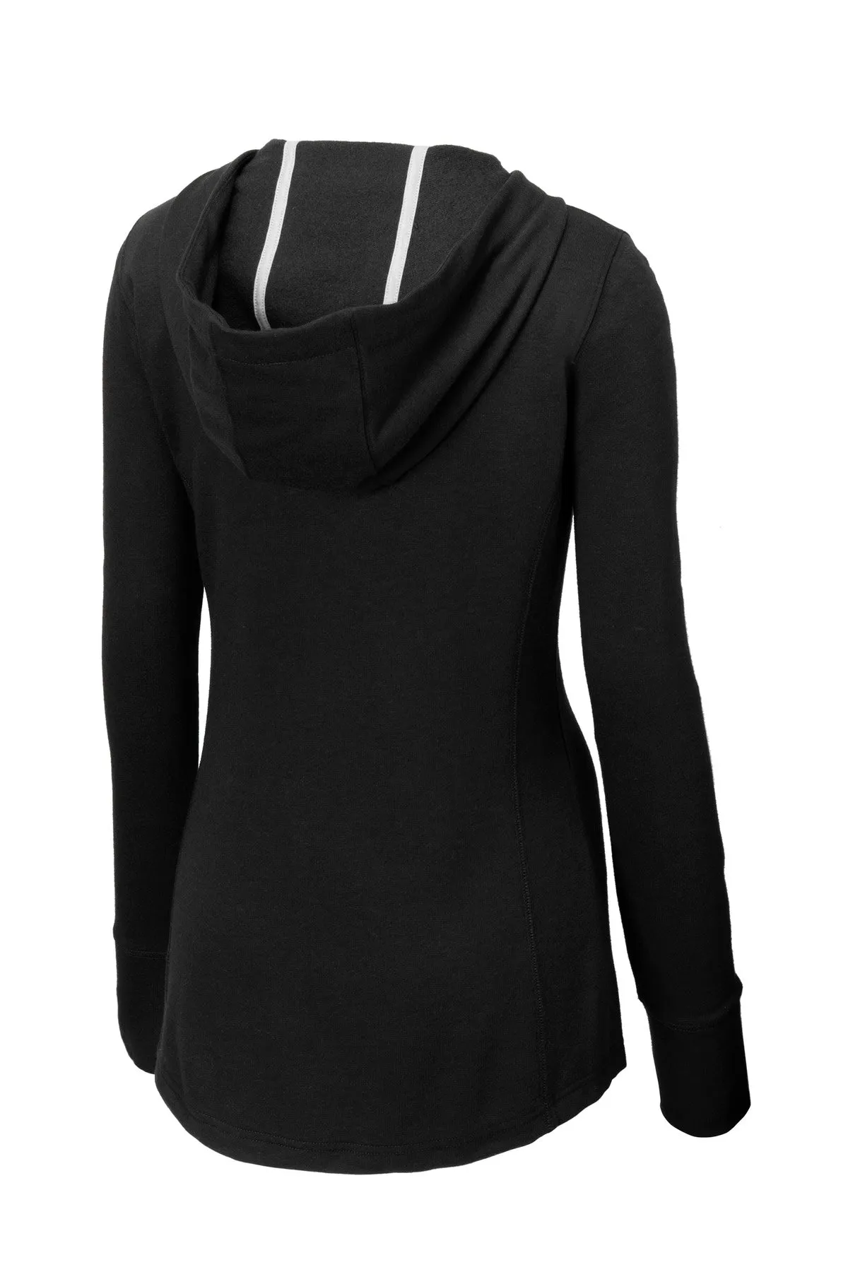 Sport-Tek  Women's PosiCharge  Tri-Blend Wicking Fleece Hooded Pullover. LST296 Black Triad Solid