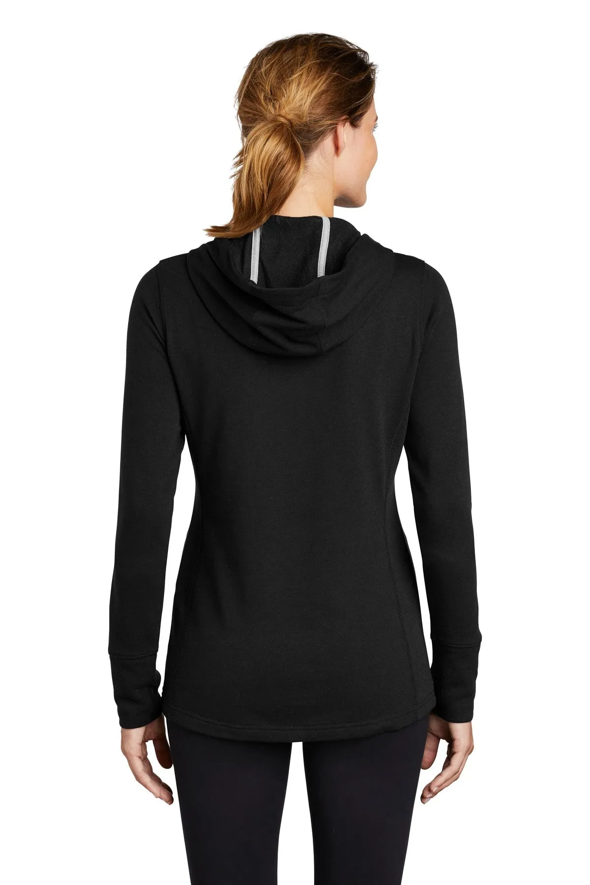 Sport-Tek  Women's PosiCharge  Tri-Blend Wicking Fleece Hooded Pullover. LST296 Black Triad Solid
