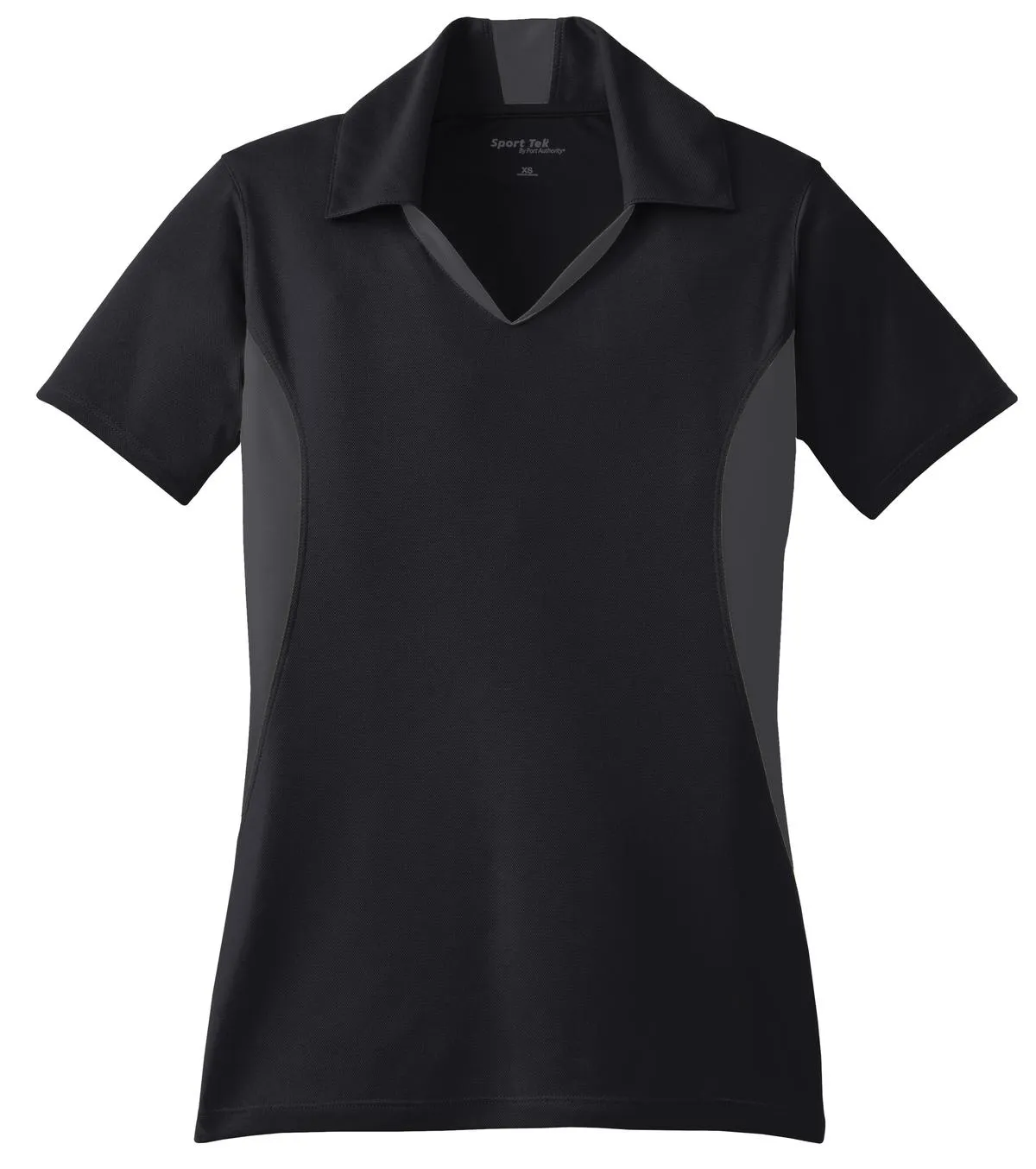 Sport-Tek Women's Side Blocked Micropique Sport-Wick Polo. LST655 Black/ Iron Grey