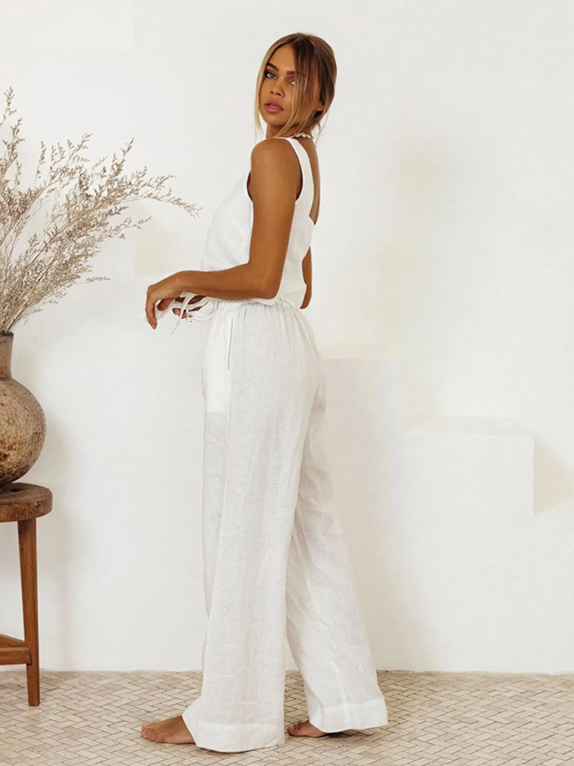 Square Neck Sleeveless Top and Pants Set (3 Colors)