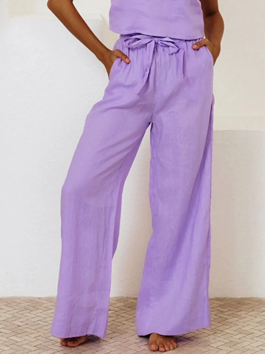 Square Neck Sleeveless Top and Pants Set (3 Colors)
