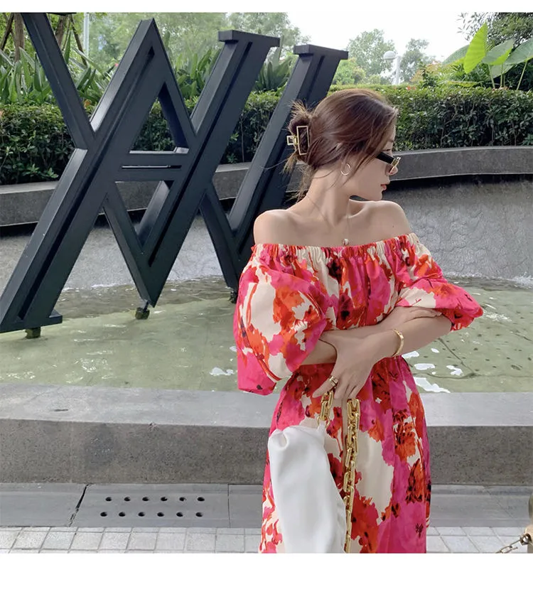 Style Summer Women Casual High Waist Sexy Backless Beach Dress Vintage Slash Neck Dot A-Line Maxi Dress Vestidos
