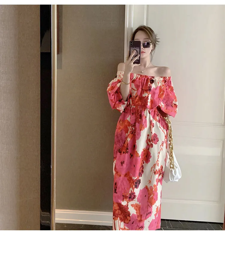 Style Summer Women Casual High Waist Sexy Backless Beach Dress Vintage Slash Neck Dot A-Line Maxi Dress Vestidos