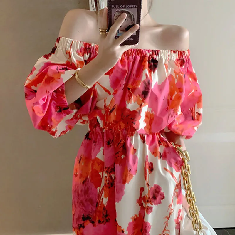 Style Summer Women Casual High Waist Sexy Backless Beach Dress Vintage Slash Neck Dot A-Line Maxi Dress Vestidos