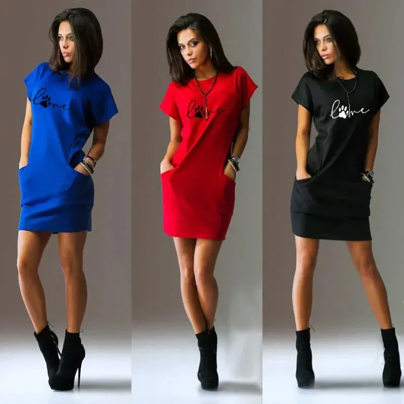 Summer Fashion Printed Casual Short Sleeve Shirt Mini Dress