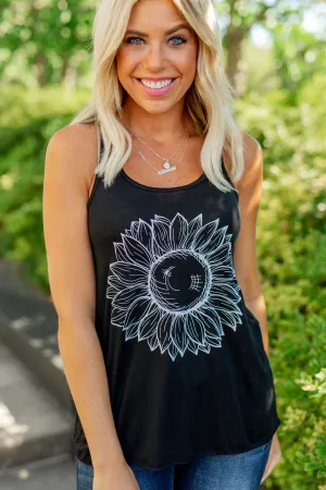 Sunflower Graphic Racerback Tank- Black