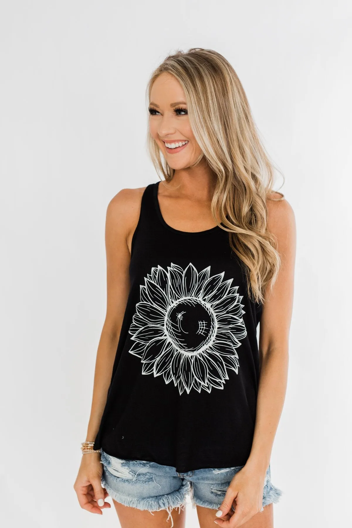 Sunflower Graphic Racerback Tank- Black