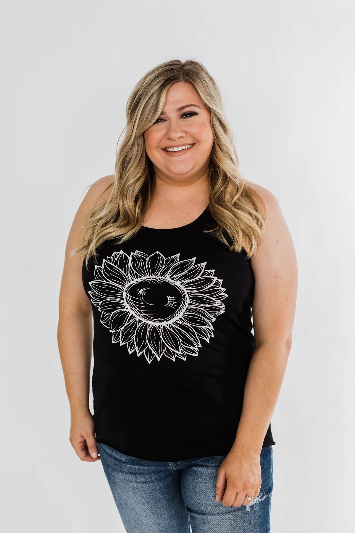 Sunflower Graphic Racerback Tank- Black