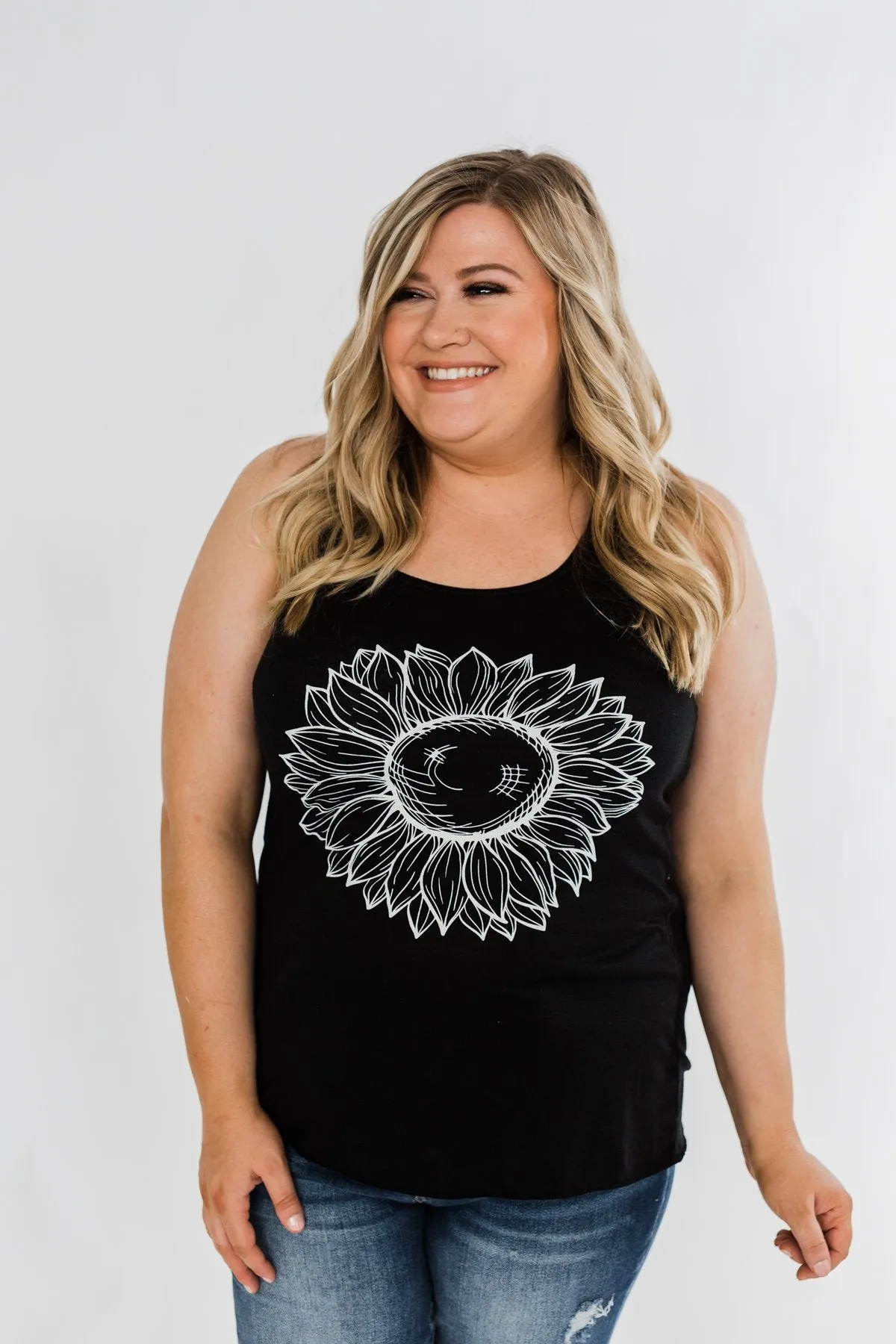 Sunflower Graphic Racerback Tank- Black