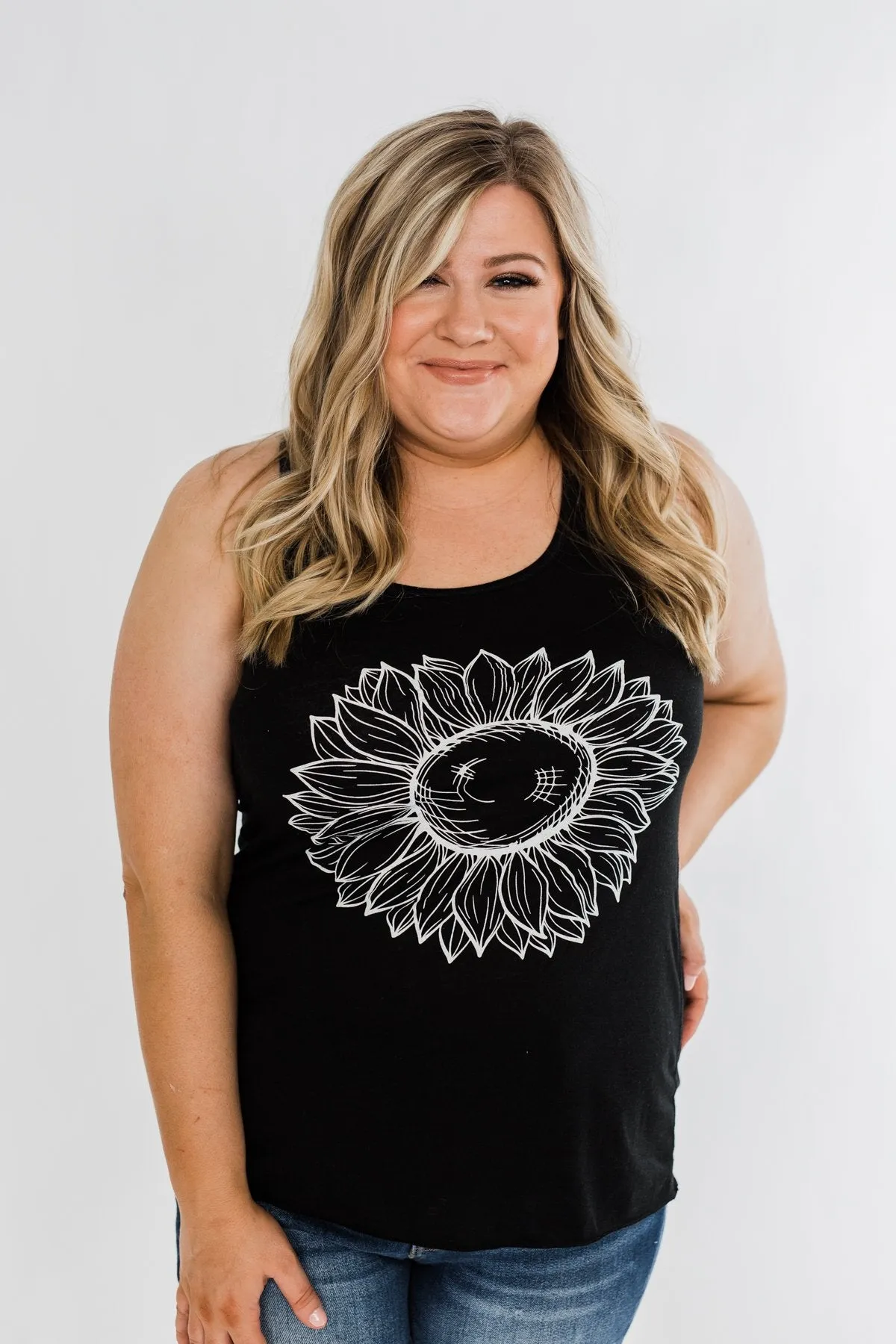 Sunflower Graphic Racerback Tank- Black