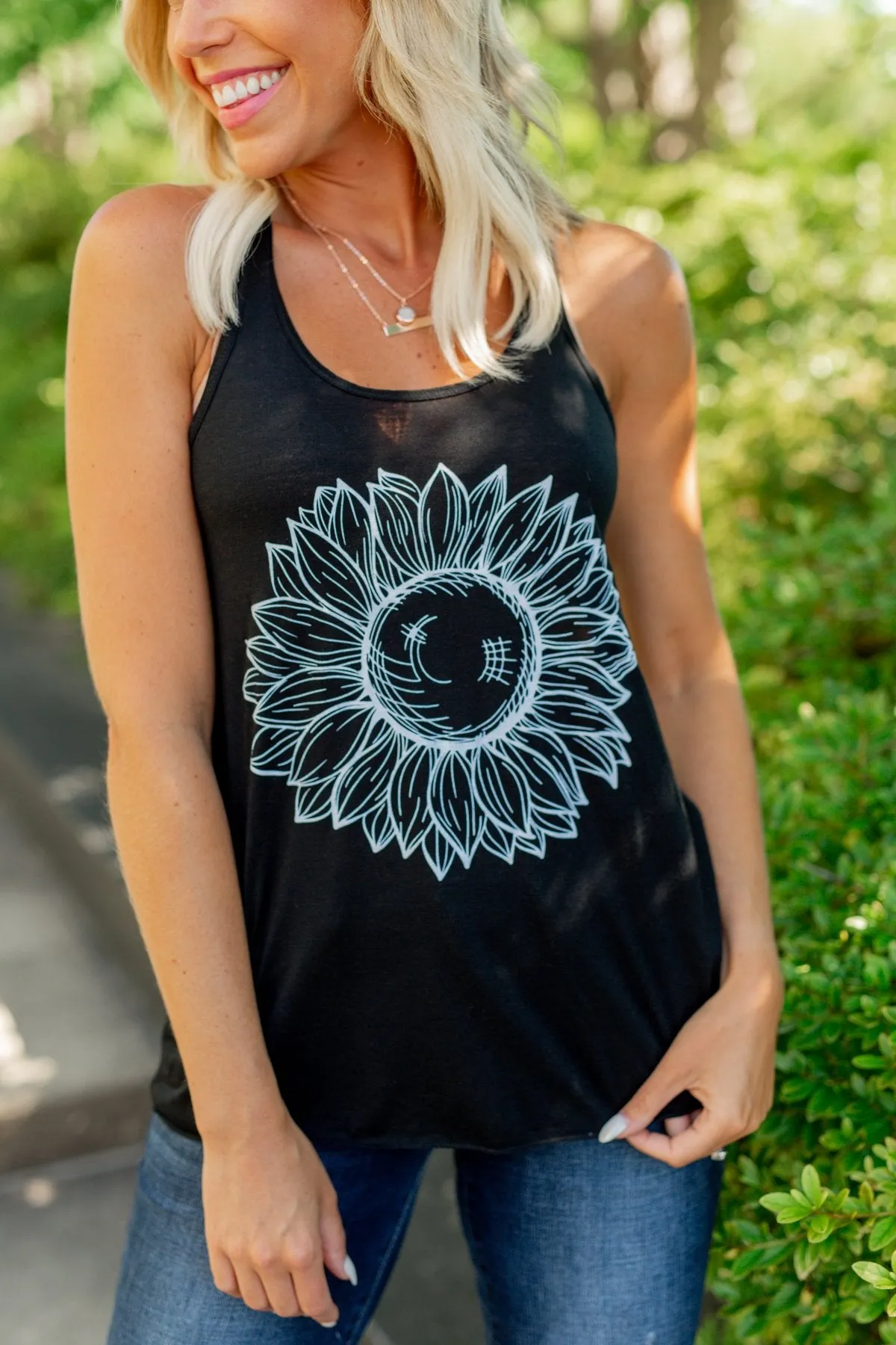 Sunflower Graphic Racerback Tank- Black