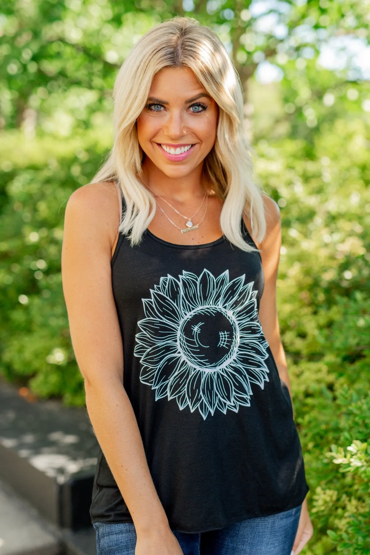 Sunflower Graphic Racerback Tank- Black